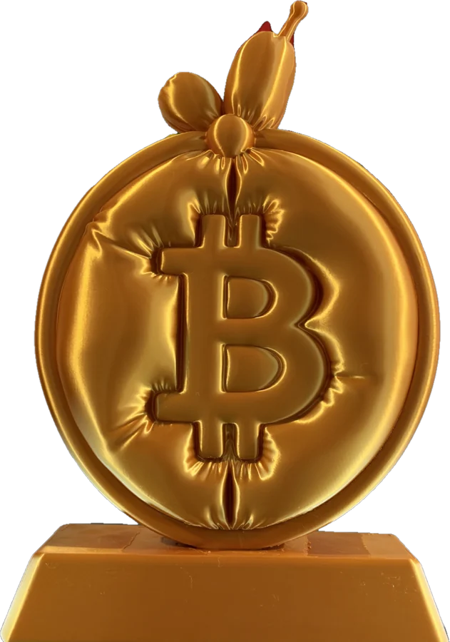 Gold Bitcoin coin trophy on a gold base